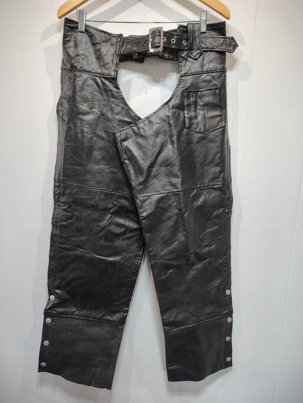 Diamond Plate Buffalo Leather‎ Chaps Black size XL Motorcycle Biker Harley Moto